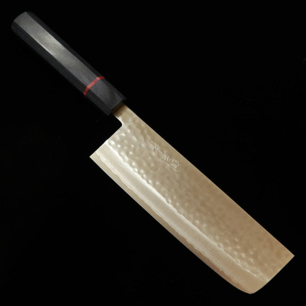 KUNPEI Kunpei-saku, nakiri, serie Kizami-ryu, VG1, damasco martilleado, mango octogonal de hierro rojo (165 mm)
