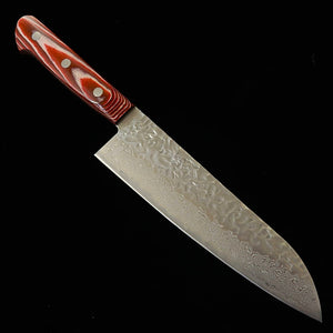 三浦 MIURA 三徳 AUS10 鎚目 ダマスカス 赤合板柄 （180mm）