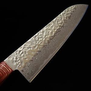 三浦 MIURA 三徳 AUS10 鎚目 ダマスカス 赤合板柄 （180mm）