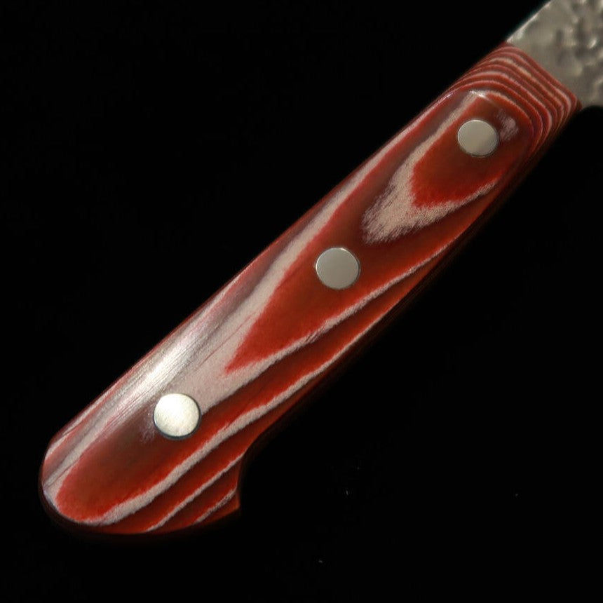三浦 MIURA 三徳 AUS10 鎚目 ダマスカス 赤合板柄 （180mm）