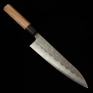 三浦 MIURA 牛刀 銀紙三号 梨地 ダマスカス ウォルナット八角柄 (180/210mm)