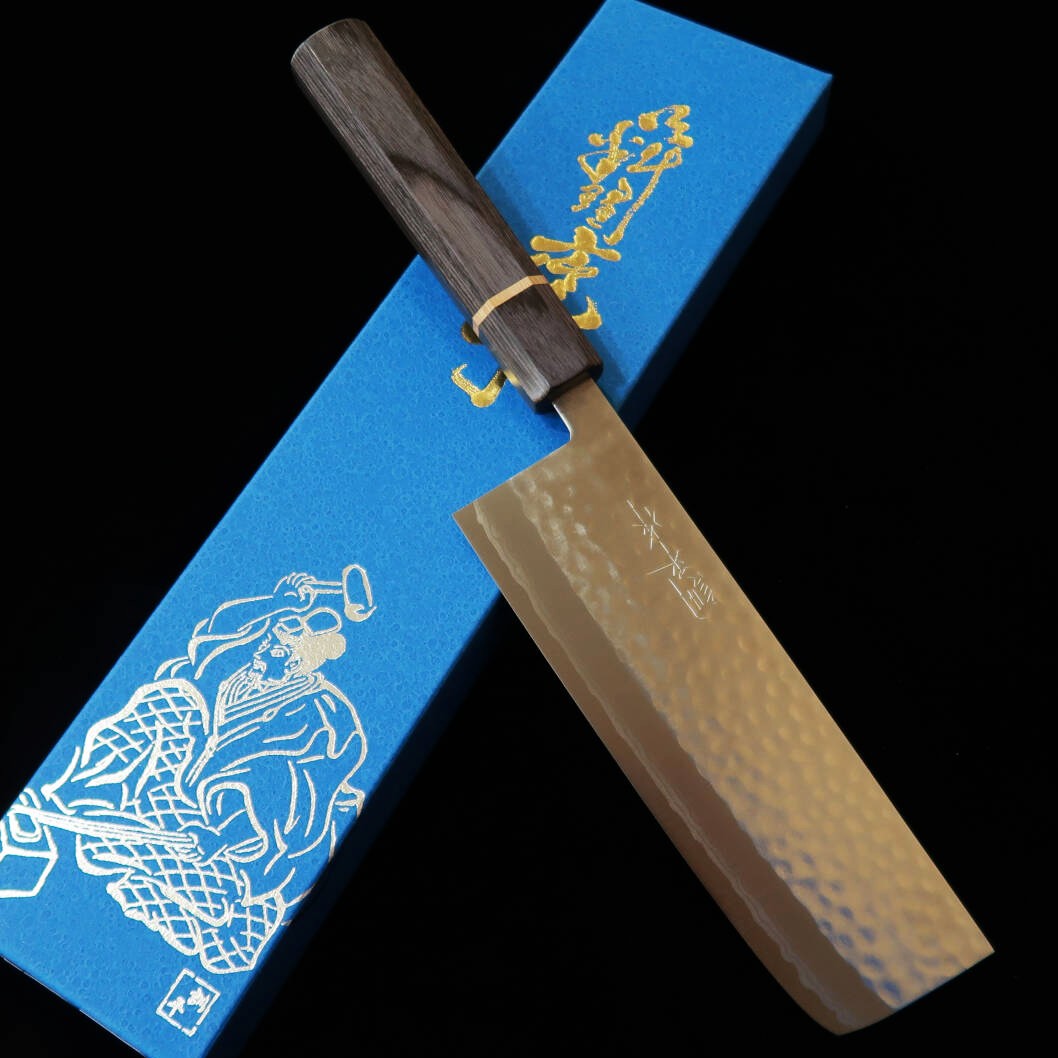 Kunpei KUNPEI nakiri Kokuryu VG1, damasco martillado, mango octogonal Hakuro (165 mm)