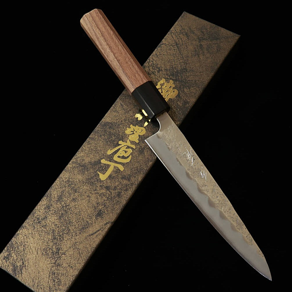 三浦 MIURA ペティ 銀紙三号 梨地 ダマスカス ウォルナット八角柄 (150mm)