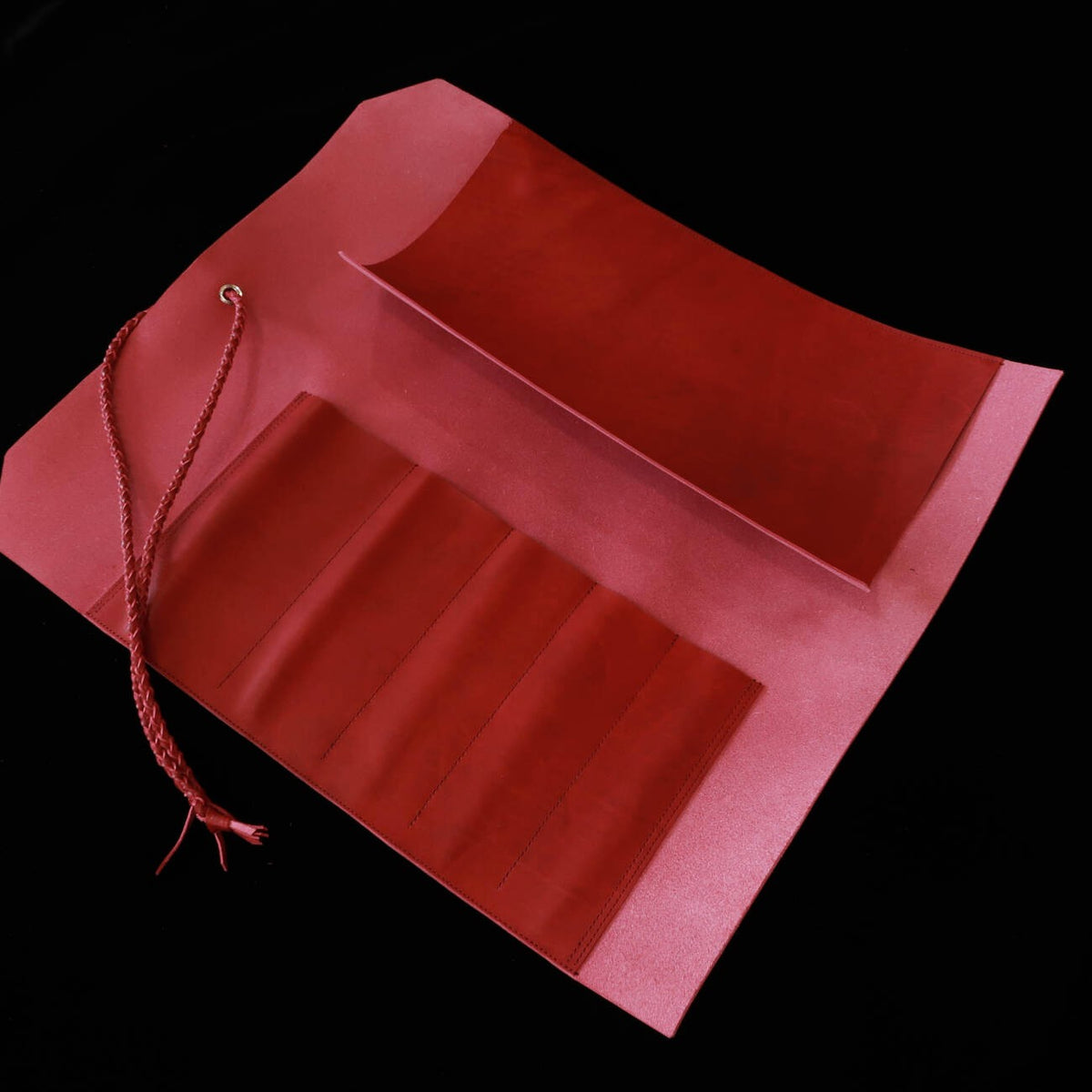 YOKU leatherworks leather knife roll, Long Lasteing Leather　Red　4P