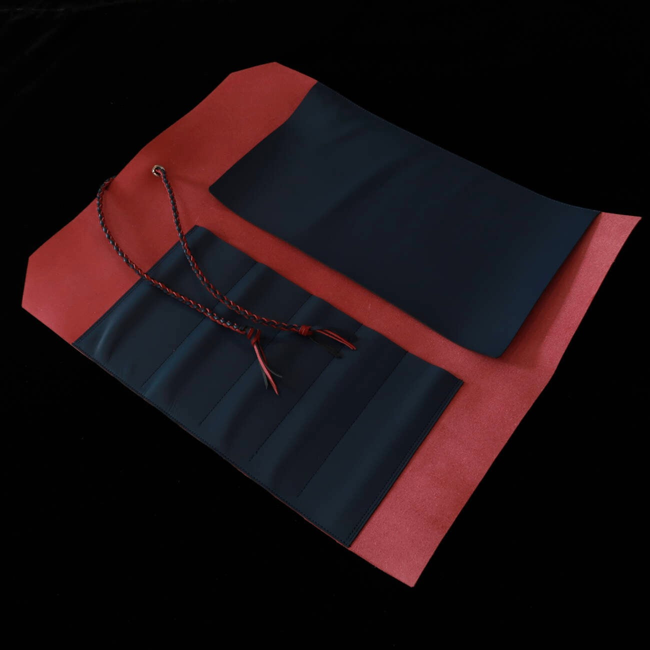 YOKU leatherworks　レザーナイフロール Long Lasteing Leather　Red×Blue　4P