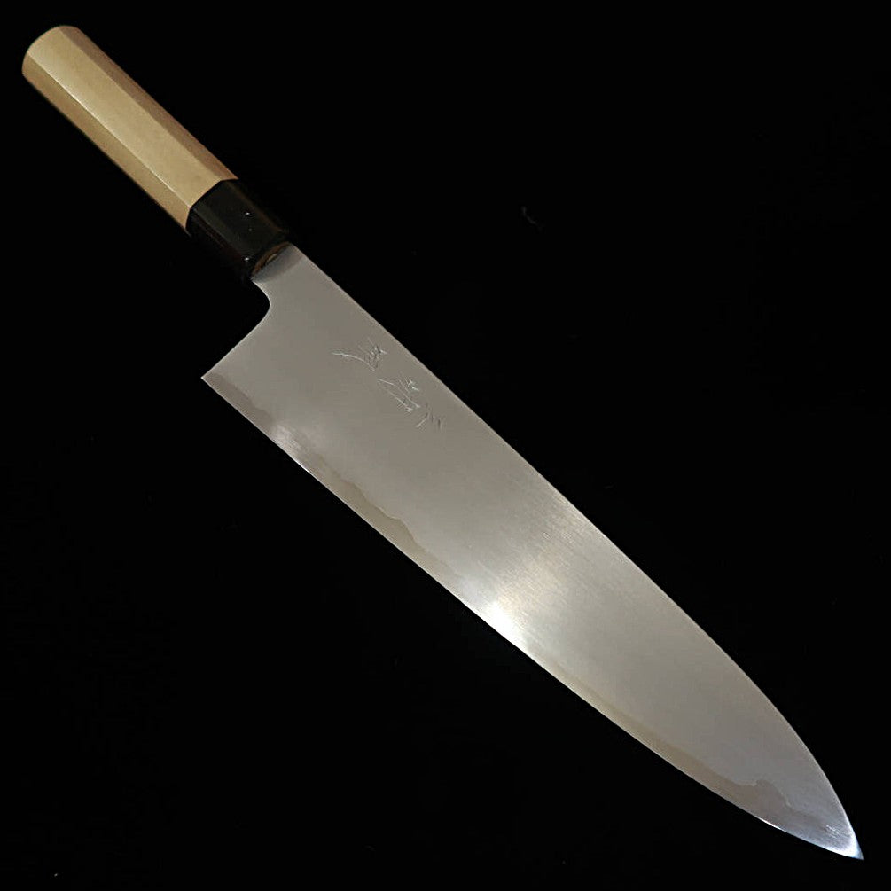 三浦 佩 MIURA Obidama 牛刀 白紙一号 総ボカシ仕上げ ステン割込 朴八角柄 (210/240mm)