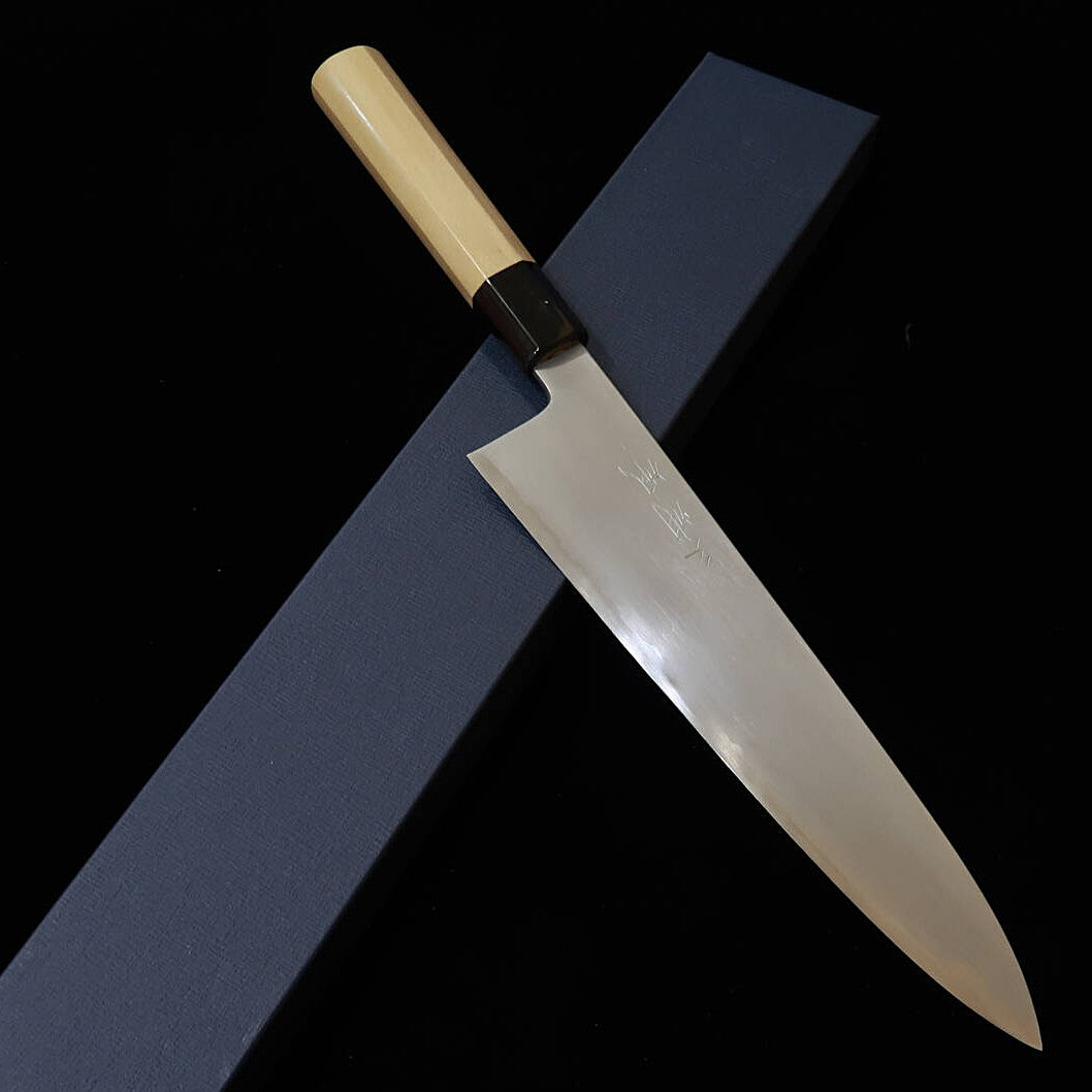 三浦 佩 MIURA Obidama 牛刀 白紙一号 総ボカシ仕上げ ステン割込 朴八角柄 (210/240mm)