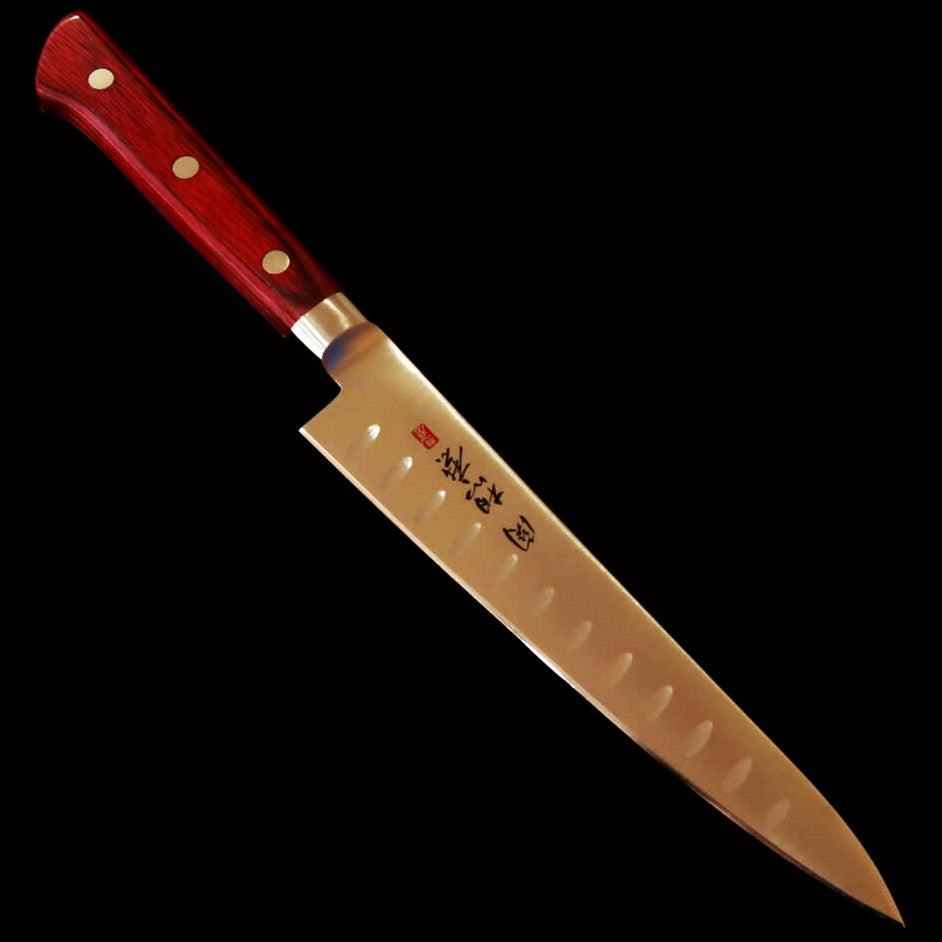 Seki Souma Molybdenum Steel Petty Knife Dimpled with Red Plywood Handle (150mm)