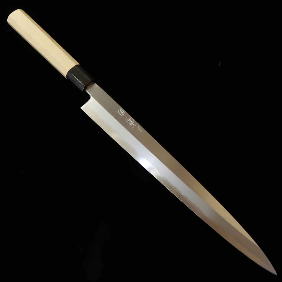 Miura Itadaki 三浦頂 Itadaki Tanaka Giichi Faca Yanagiba Aogami #1 cabo octogonal de magnólia (300 mm)