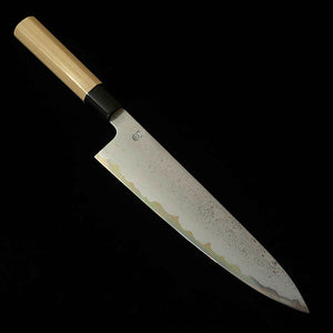 SAKAI KIKUMORI Kikuzuki Gyuto, Blue Steel No. 1, Uzu finish with an Octagonal Paulownia Handle (240mm)