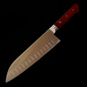 Santoku SEKI SOUMA molibdeno, acabado con alveolos, mango de madera contrachapada roja (180mm)