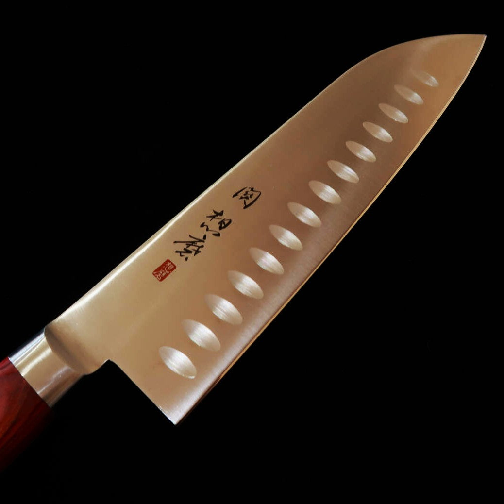 関 想磨 SEKI SOUMA 三徳 モリブデン鋼 ディンプル 赤合板柄 (180mm)