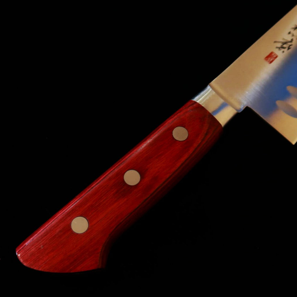 Santoku SEKI SOUMA molibdeno, acabado con alveolos, mango de madera contrachapada roja (180mm)