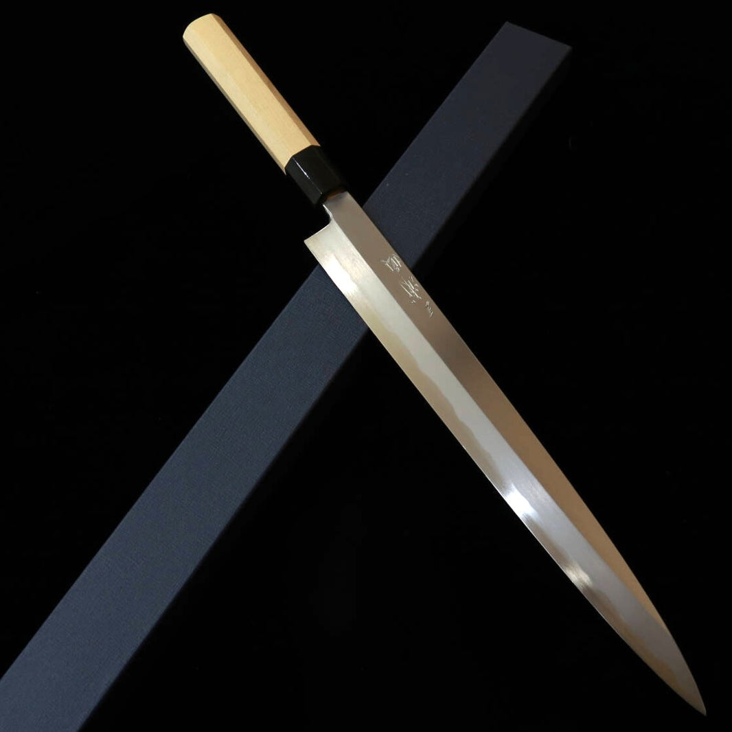 Miura Itadaki 三浦頂 Itadaki Tanaka Giichi Faca Yanagiba Aogami #1 cabo octogonal de magnólia (300 mm)