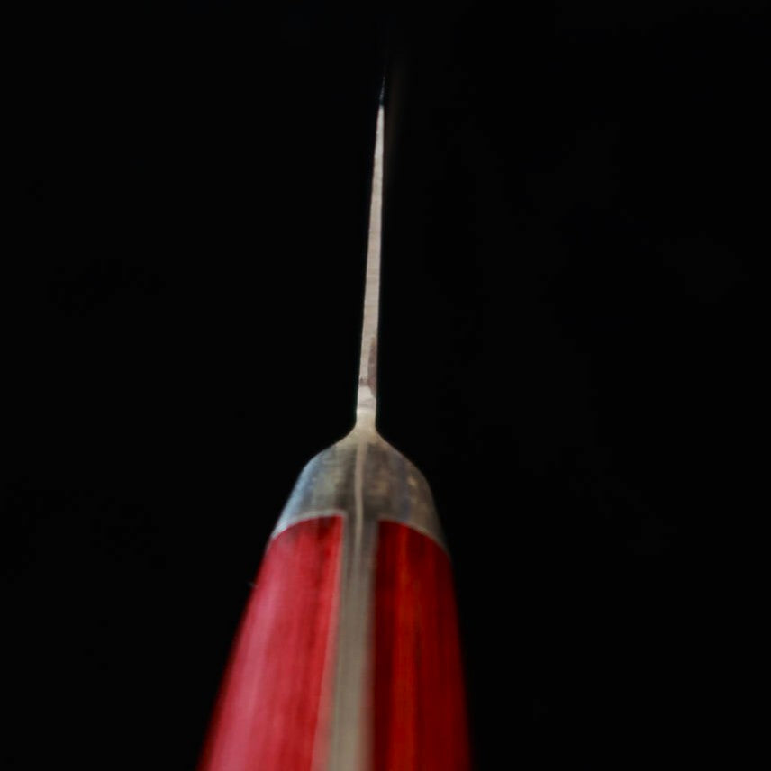 Santoku SEKI SOUMA molibdeno, acabado con alveolos, mango de madera contrachapada roja (180mm)
