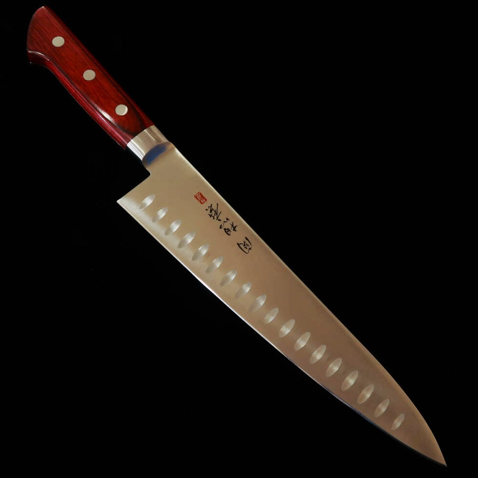 Seki Souma SEKI SOUMA Gyuto aço molibdênio com alvéolos, cabo em laminado vermelho (210/240 mm)