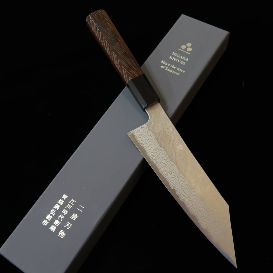 二唐刃物鍛造所 NIGARA VG10 槌目ダマスカス 文化 ウェンジ柄 (180mm)