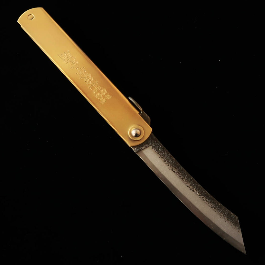 HIGONOKAMI HIGONOKAMI Aogami san-mai, martelada, modelo “Manaka”, dorso preto, extra grande (120 mm)