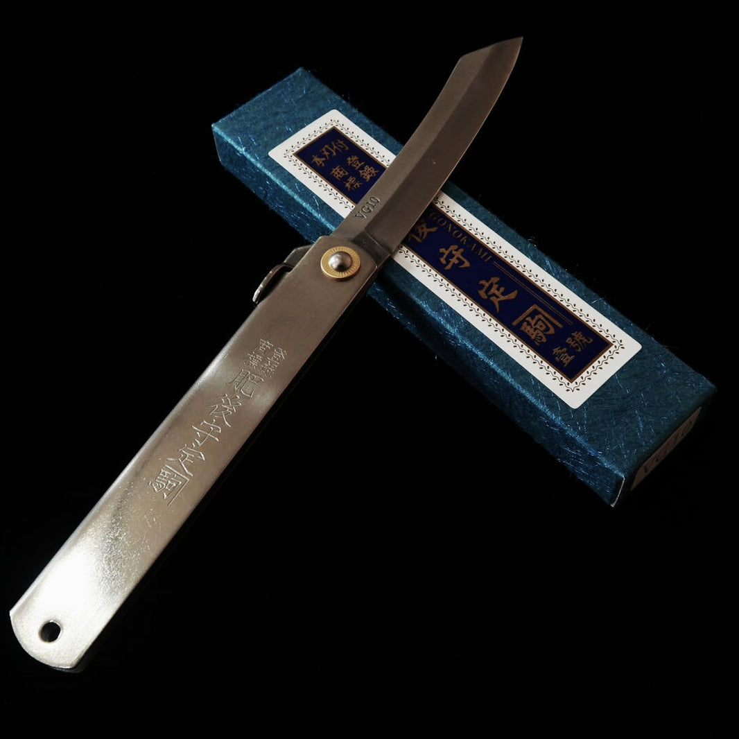 Higonokami HIGONOKAMI VG10 san-mai, tamanho extra grande, cabo prateado (120 mm)