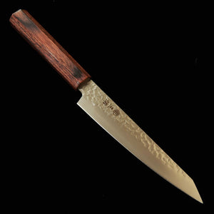 Miura MIURA Kiritsuke Petty AUS8, martelada, cabo listrado marrom e preto (150mm)
