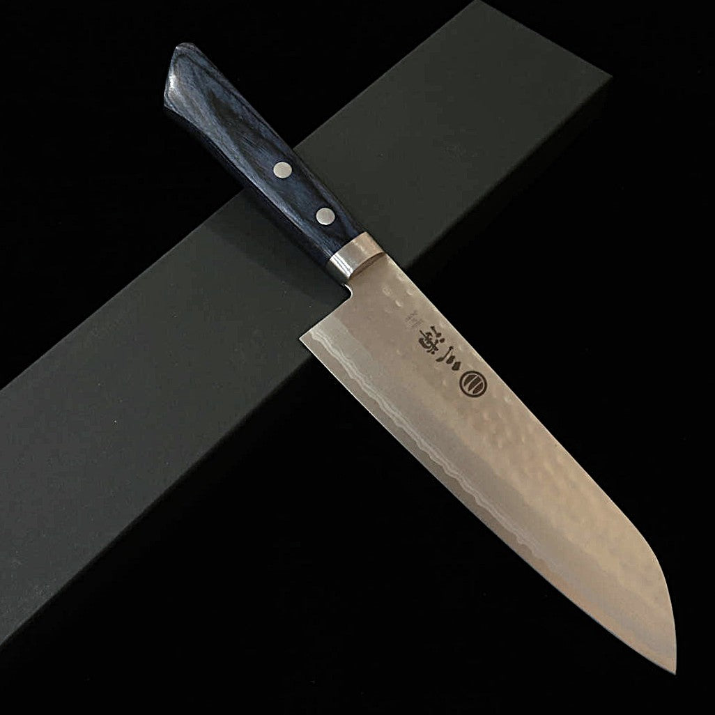 MIURA Kokusen Santoku, VG10, Polished Finish with Navy Western-Style Handle (165mm)