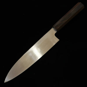 Shirasagi, gyuto de un solo bisel, acero Aogami #2, acabado negro forjado, martillado, mango integral de ébano (210 mm)