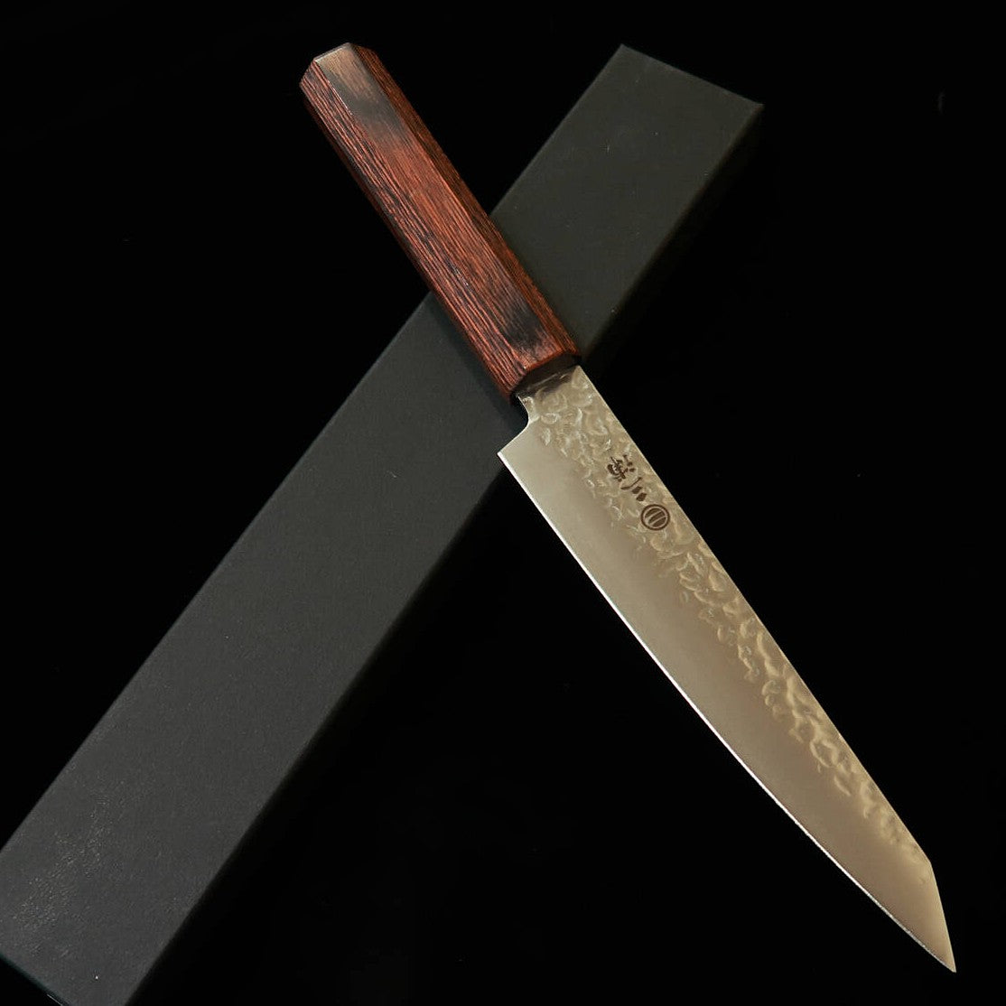 三浦 MIURA 切付ペティ AUS8 鎚目 茶黒縞柄 (150mm)