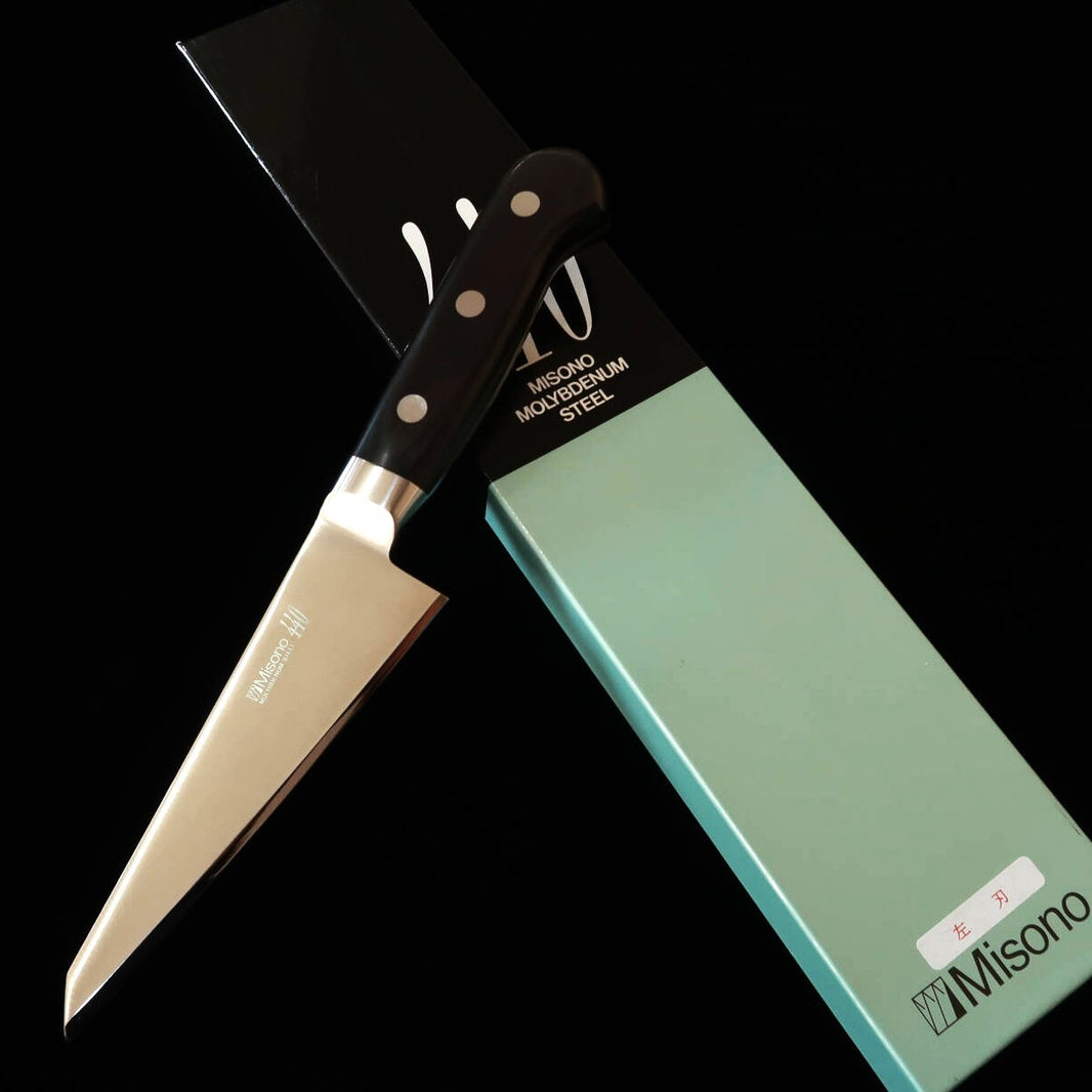 MISONO – Désosseur os-suki angle 440, plaquettes stratifiées noires, émouture gauche (145 mm)