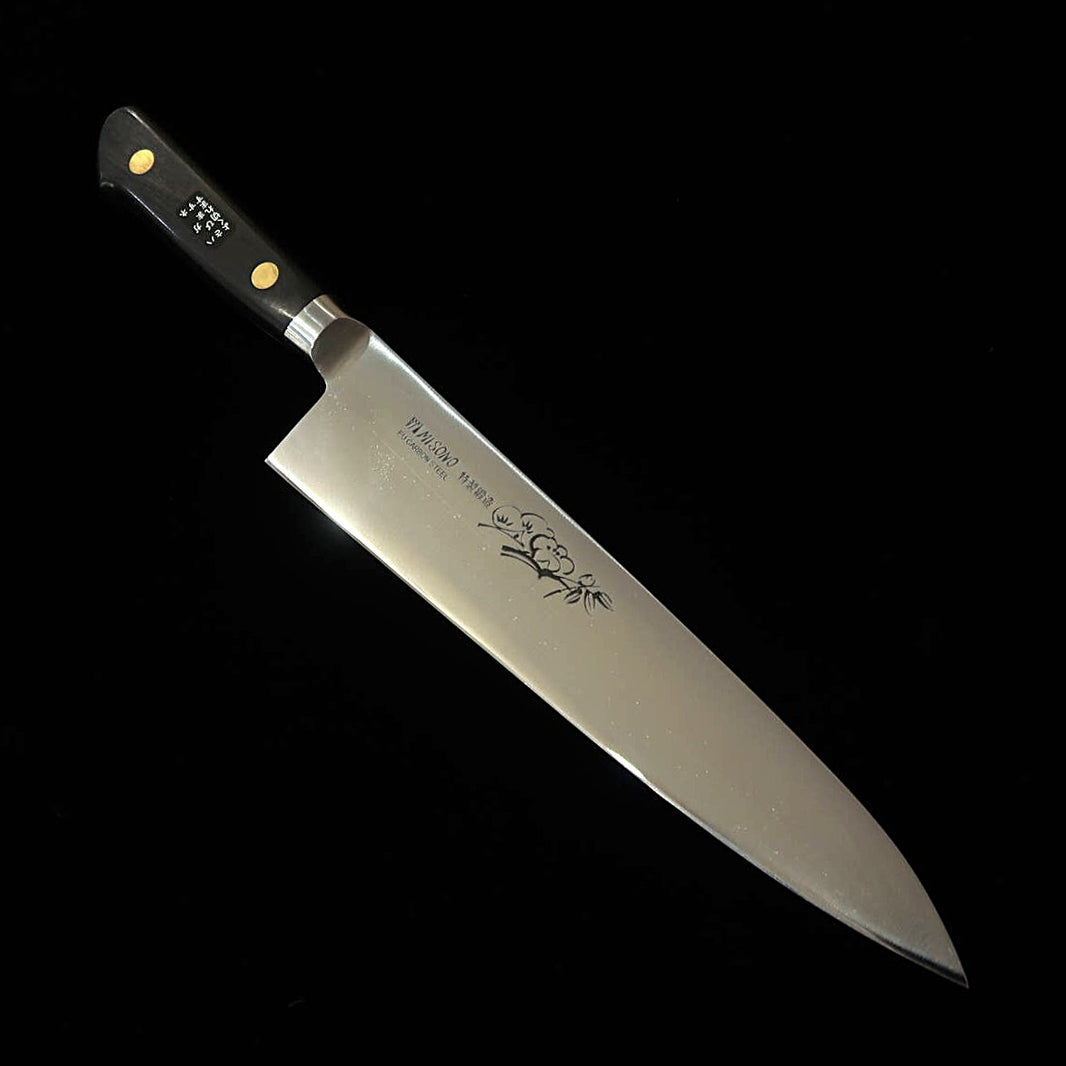 MISONO gyuto EU Carbone, gravure florale, manche en contreplaqué noir (210 mm)