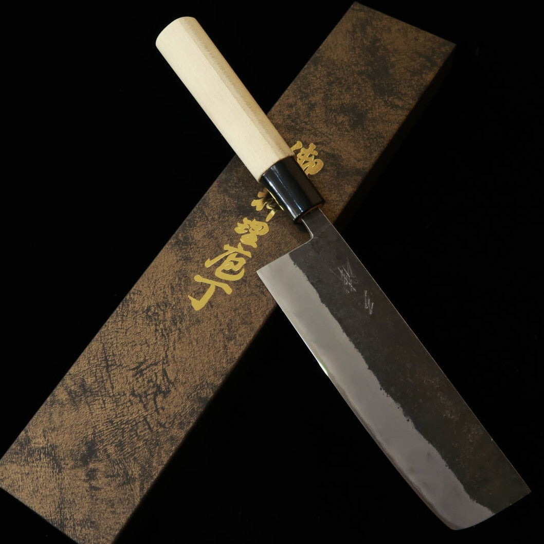 三浦MIURA 菜切 青紙二号 黒打ち PC朴柄（165mm）