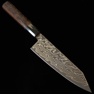 HATSUKOKORO Shoshin « Fūsen » santoku kiritsuke, acier Gin-3, damas noirci, manche octogonal en wengé (170 mm)