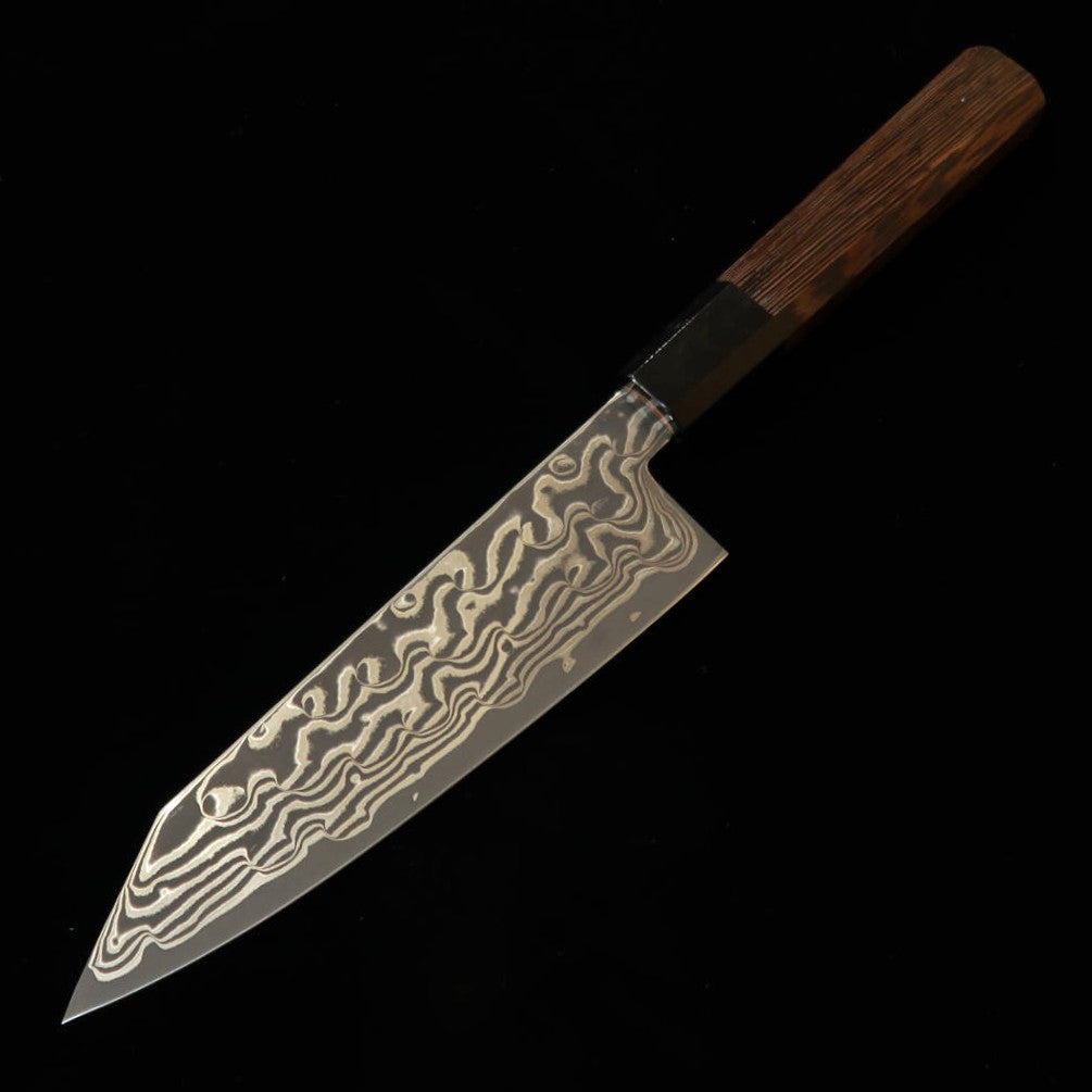 初心HATSUKOKORO 風船 切付三徳 銀紙三号 黒染めダマスカス ウェンジ八角柄（170mm）