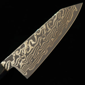 HATSUKOKORO Shoshin « Fūsen » santoku kiritsuke, acier Gin-3, damas noirci, manche octogonal en wengé (170 mm)
