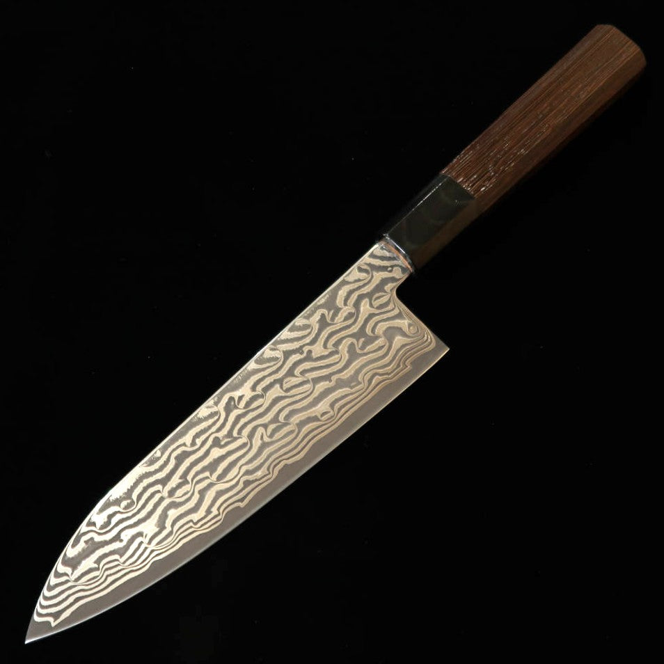 HATSUKOKORO Hatsukokoro Fuusen Santoku Aço Gin-3 Damasco Escurecido Cabo Octogonal de Wengué (170 mm)