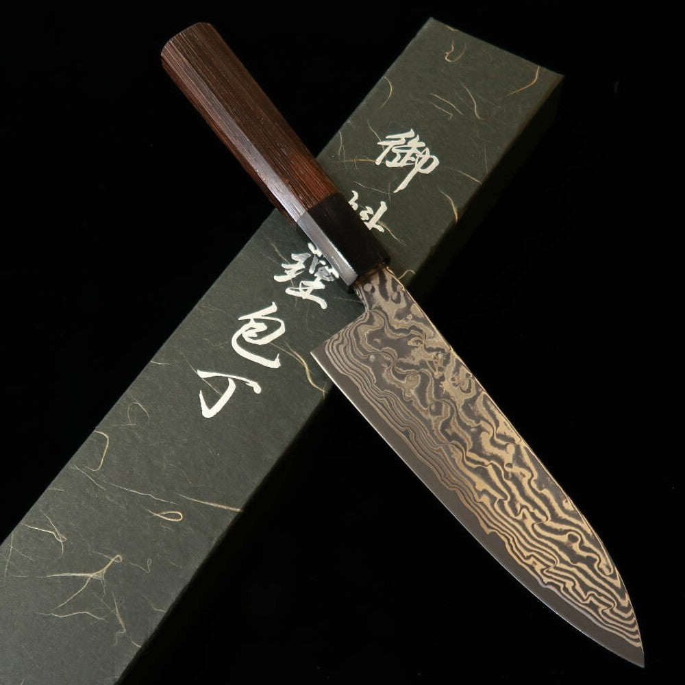 初心HATSUKOKORO 風船 三徳 銀紙三号 黒染めダマスカス ウェンジ八角柄（170mm）