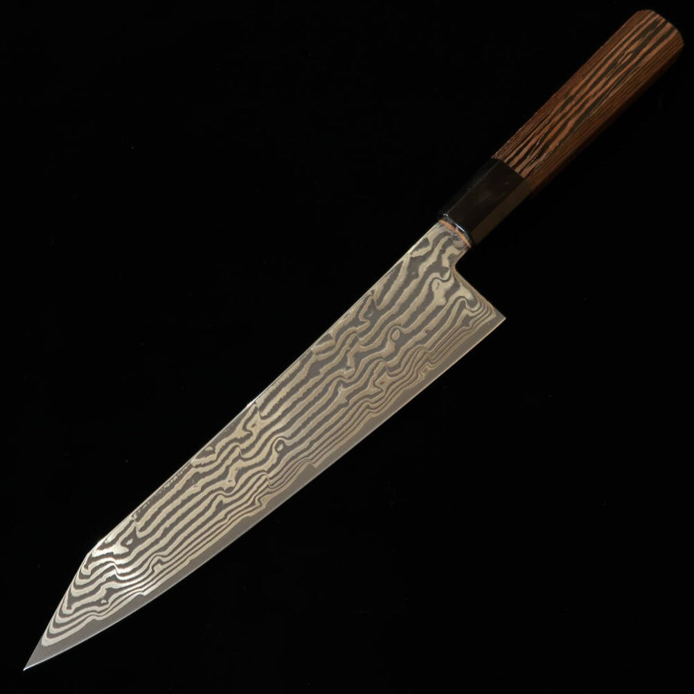 初心HATSUKOKORO 風船 切付 銀紙三号 黒染めダマスカス ウェンジ八角柄（210mm）