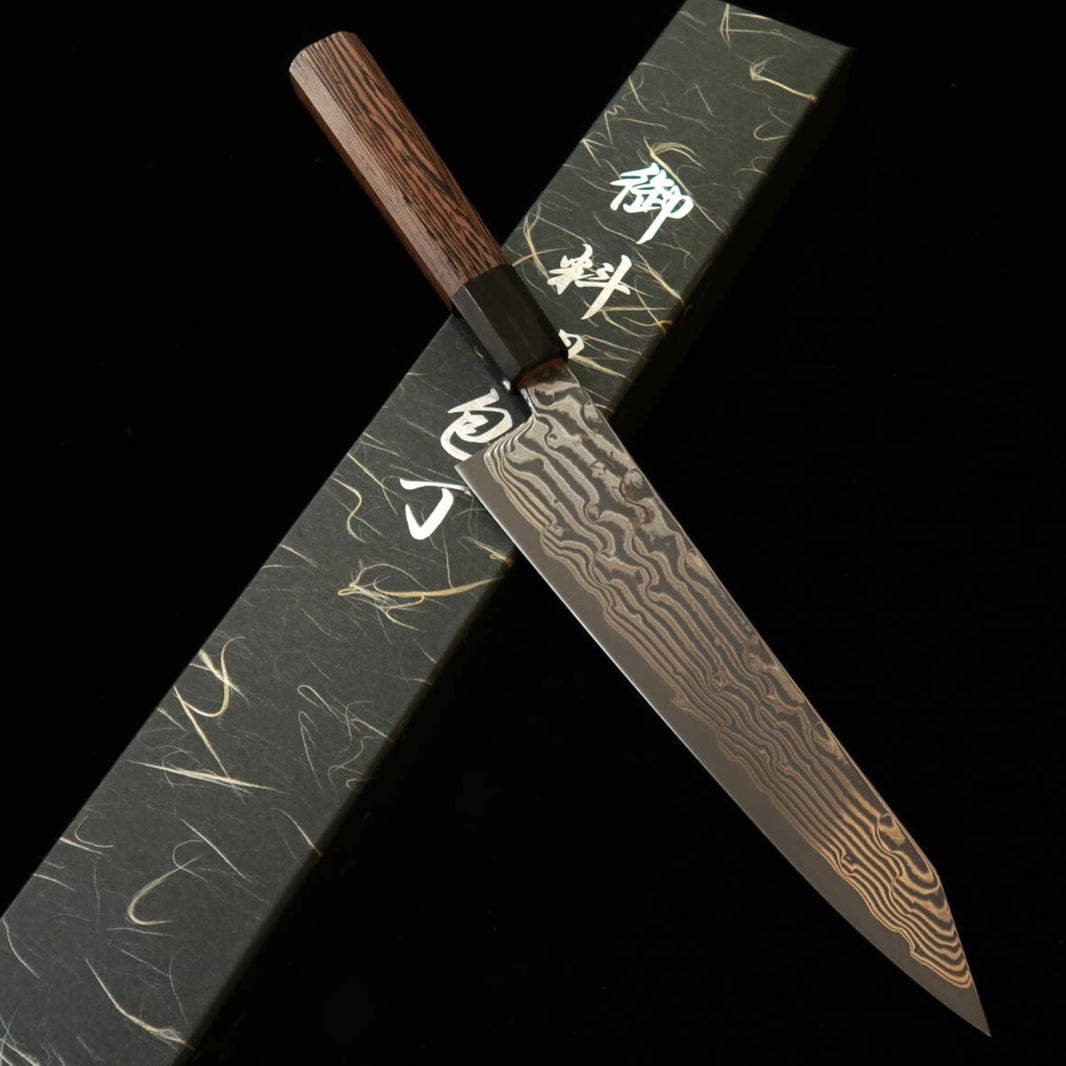 初心HATSUKOKORO 風船 切付 銀紙三号 黒染めダマスカス ウェンジ八角柄（210mm）