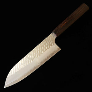Nigara Hamono Nigara SG2 Polished Tsuchime Santoku with Ebony Octagonal Handle (180mm)