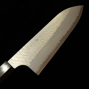 Nigara Hamono Nigara SG2 Polished Tsuchime Santoku with Ebony Octagonal Handle (180mm)