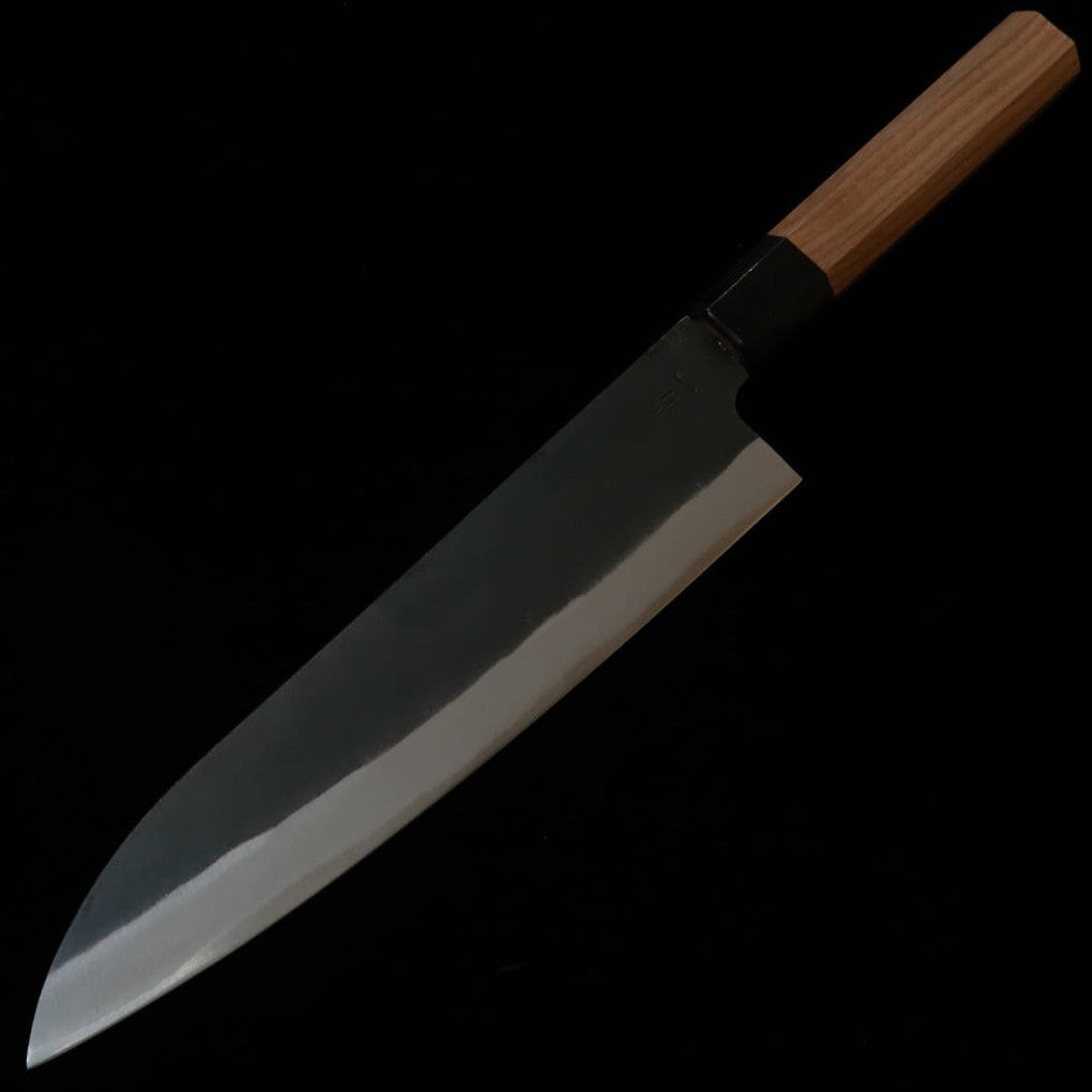 Hidari Yorimitsu gyuto, aço Aogami #1, acabamento kuro-uchi, cabo de nogueira (210 mm)