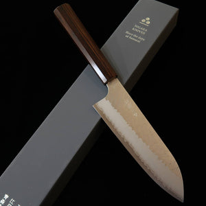 Nigara Hamono Nigara SG2 Polished Tsuchime Santoku with Ebony Octagonal Handle (180mm)