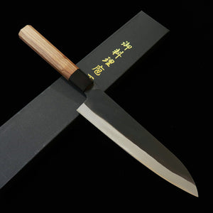 Hidari Yorimitsu gyuto, aço Aogami #1, acabamento kuro-uchi, cabo de nogueira (210 mm)