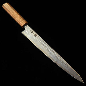 MIURA Sujihiki AUS10 (10A) Damasco padrão corda Cabo octogonal em carvalho transparente (240 mm)