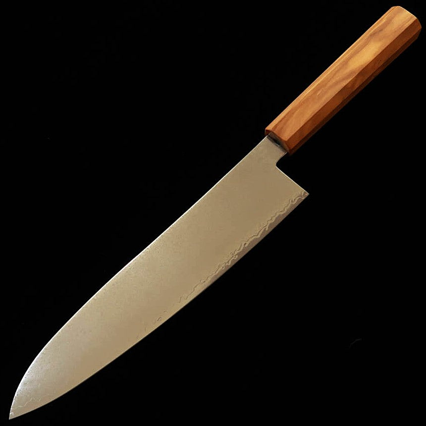 三浦 MIURA 牛刀 VG10  全面ダマスカス オリーブ一体型柄（210mm）