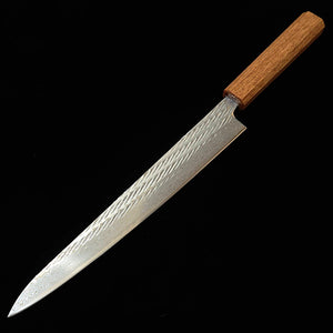 MIURA Miura sujihiki AUS10 (10A), damas motif corde, manche octogonal en chêne transparent (240 mm)