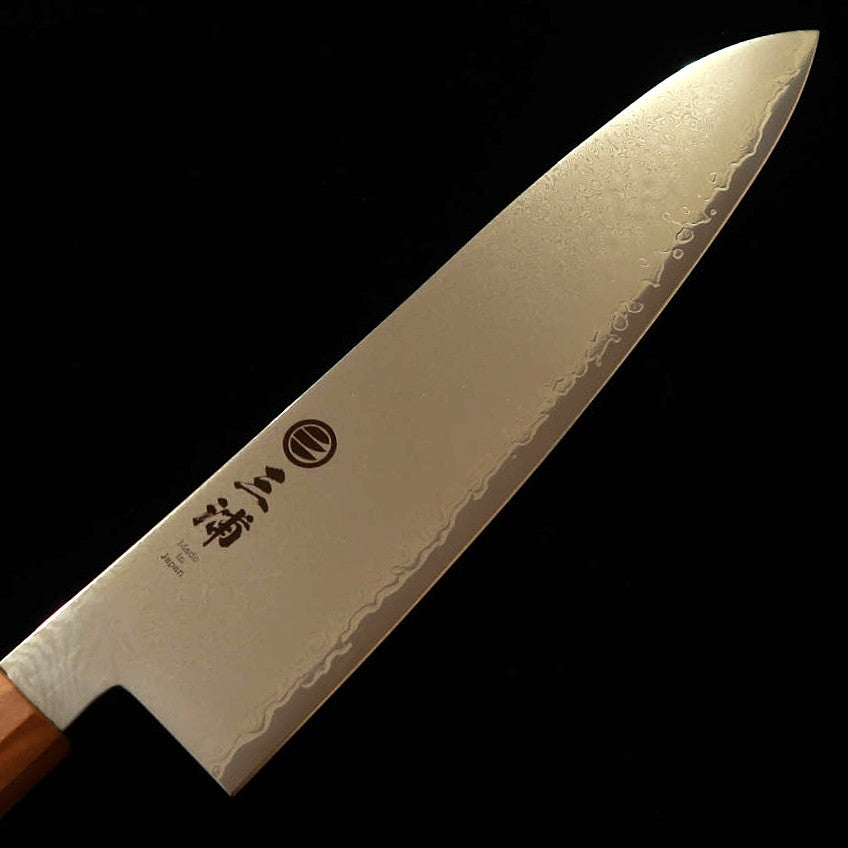 三浦 MIURA 牛刀 VG10  全面ダマスカス オリーブ一体型柄（210mm）