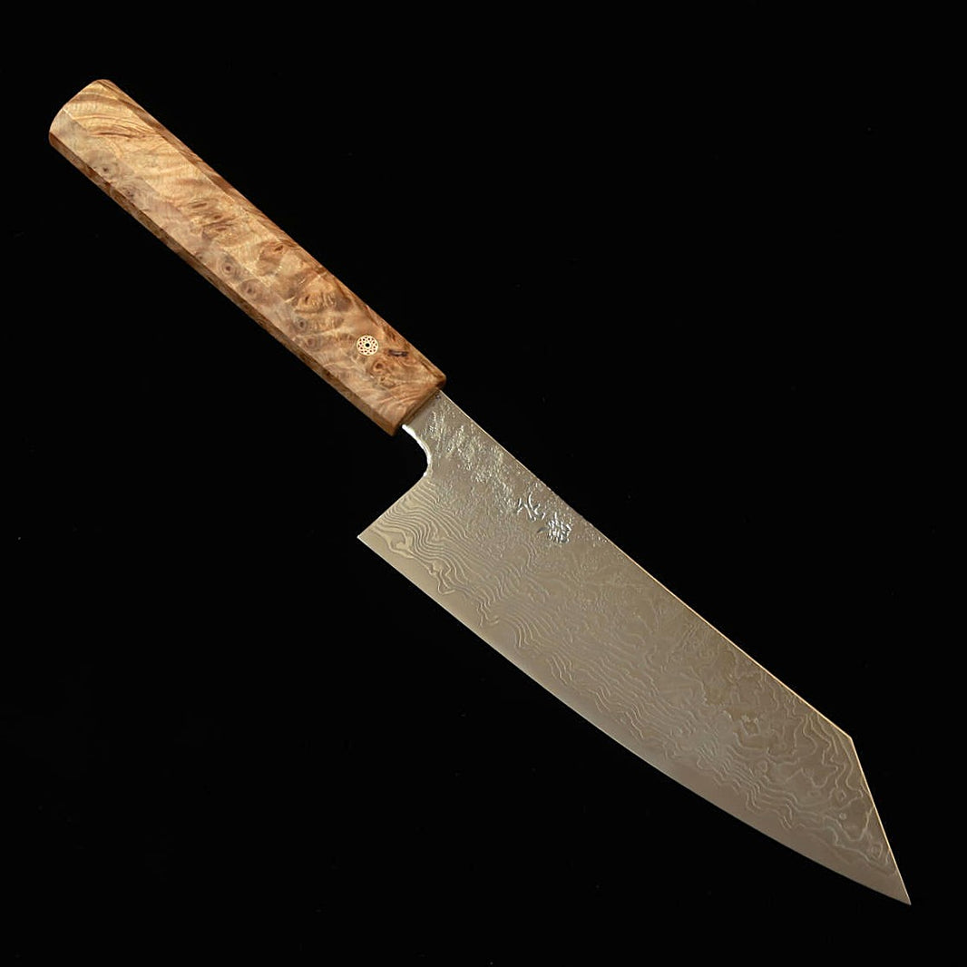 ENKYU Santoku Homura-gumo Series SG2 Damascus with Karin Burl Octagonal Handle (165/180mm)