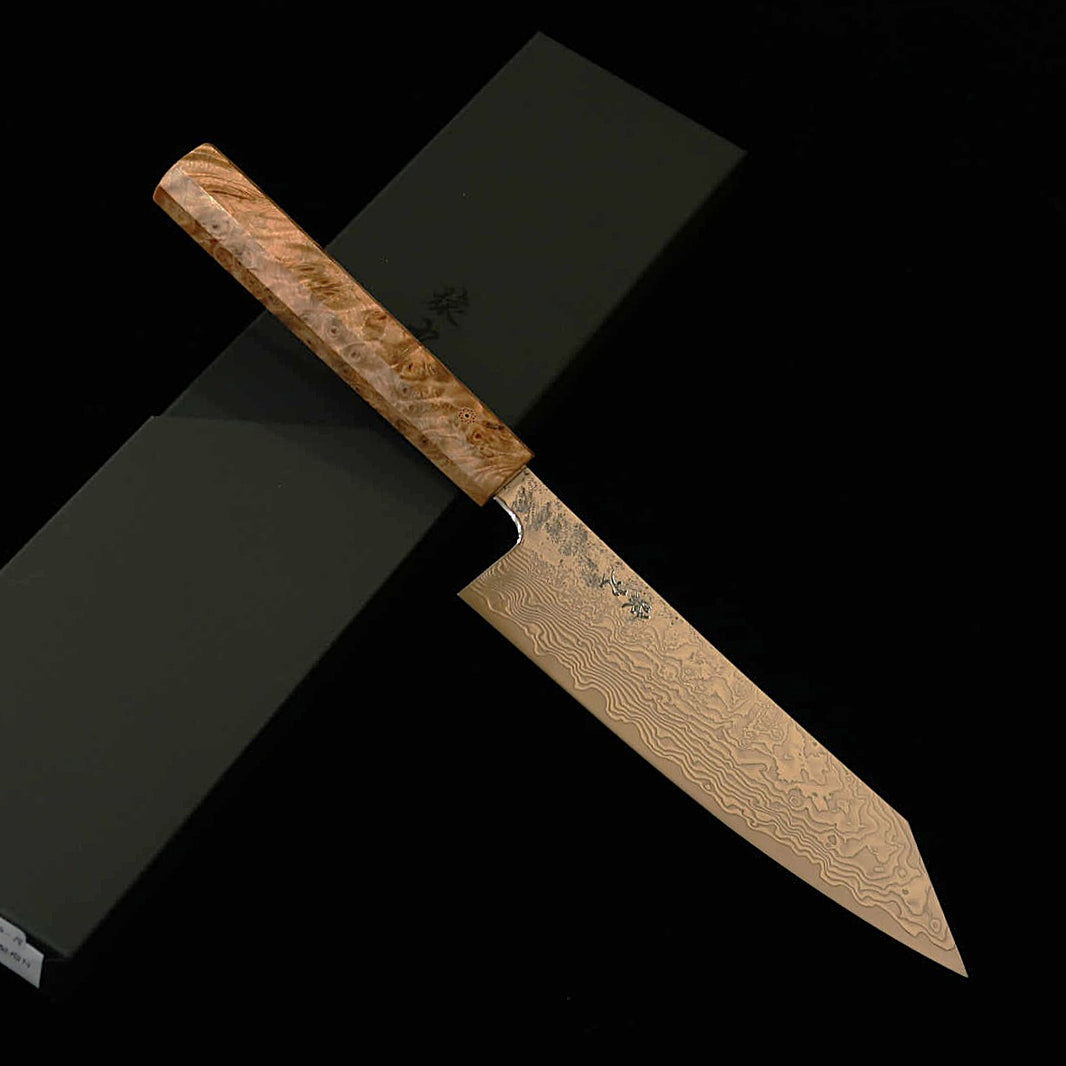 ENKYU Santoku Homura-gumo Series SG2 Damascus with Karin Burl Octagonal Handle (165/180mm)