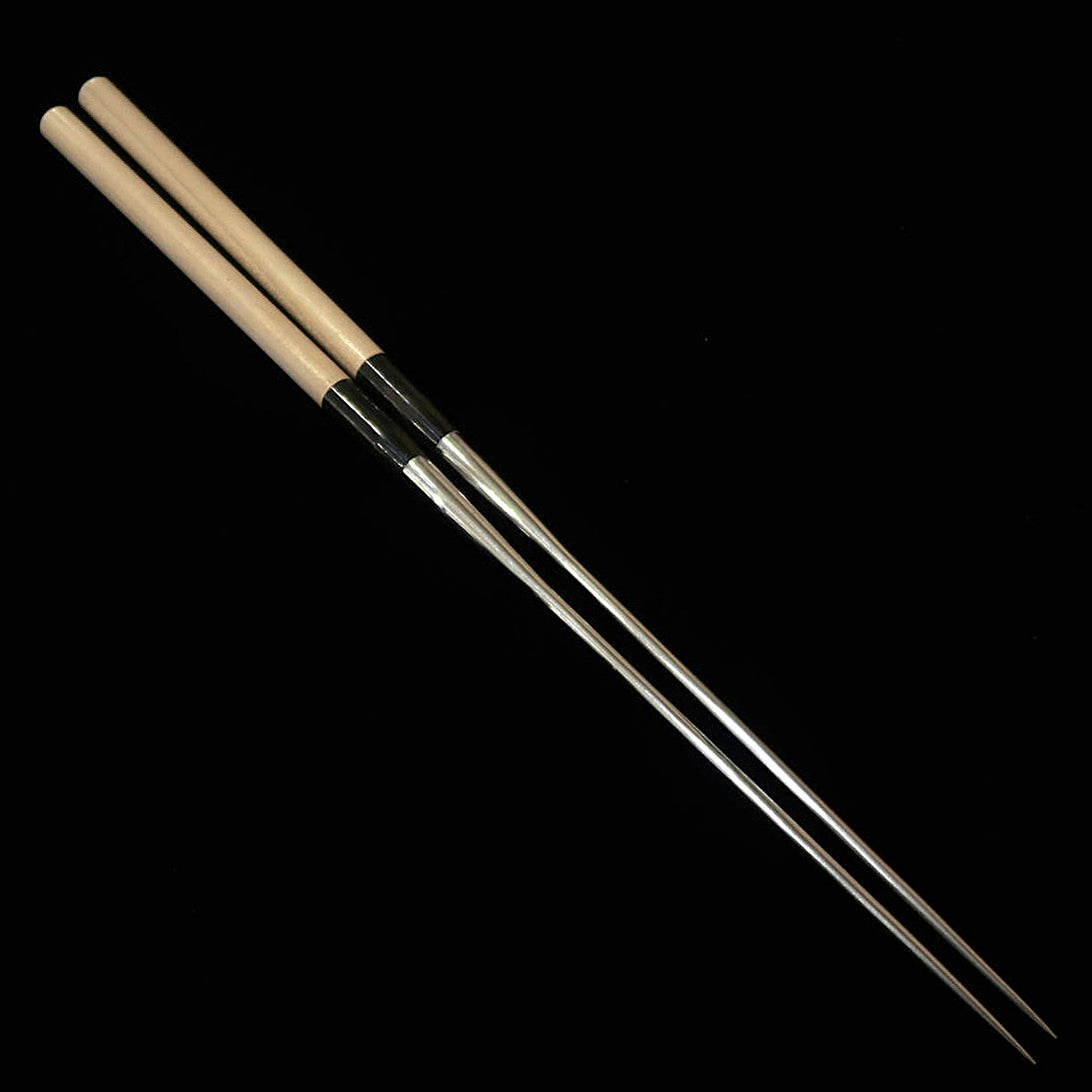 Baguettes de dressage (Moribashi) – Acier inoxydable, Manche en bois blanc avec virole en corne de buffle (290/320 mm)