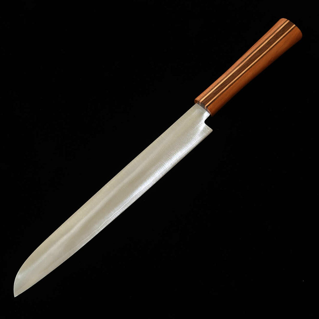 TANAKA Shigeki Majiro Forged Bread Knife, Ginsan (Silver #3), Maple/Cherry Blossom Walnut Handle (240mm)